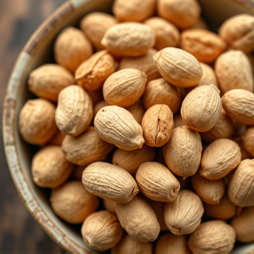 Close-up of shelled peanuts in bowl