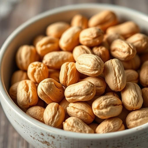 Close-up of shelled peanuts in bowl