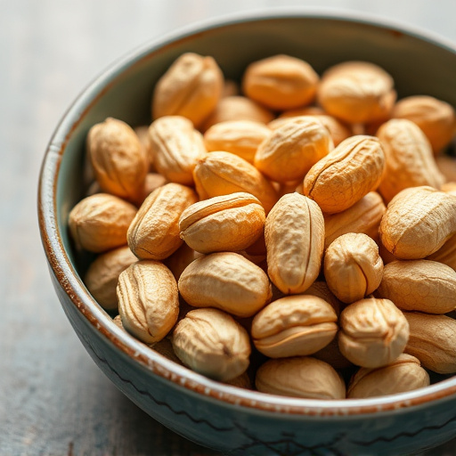 Close-up of shelled peanuts in bowl