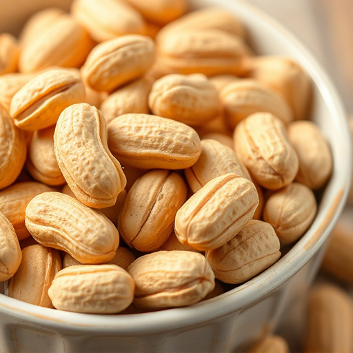Close-up of shelled peanuts in bowl