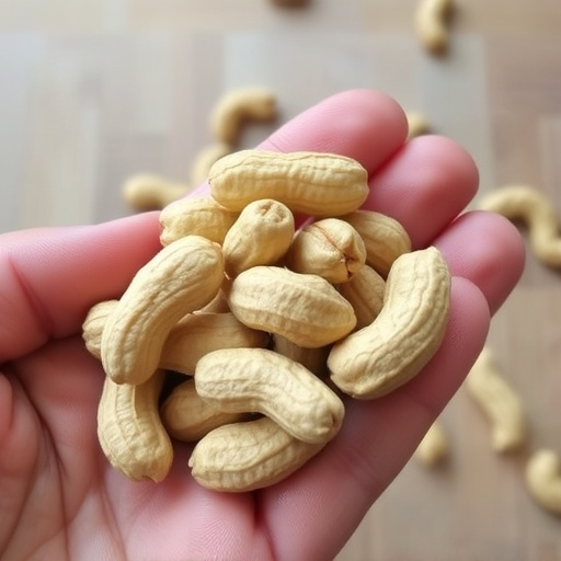 Close-up of shelled peanuts in hand