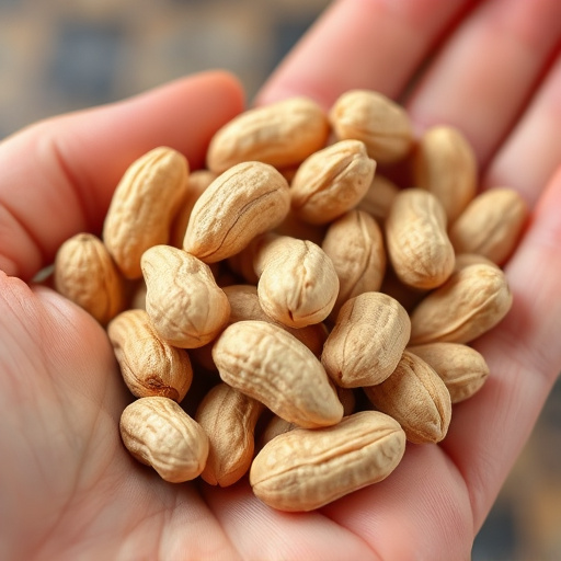 Close-up of shelled peanuts in hand