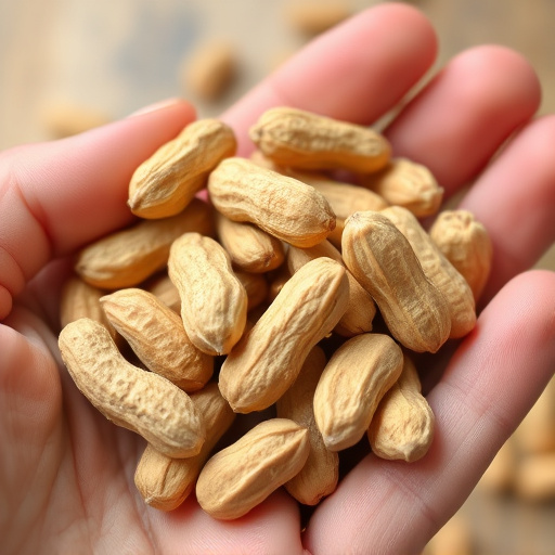 Close-up of shelled peanuts in hand