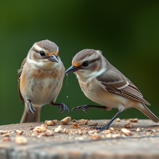 Close-up of small birds eating safely