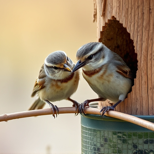 Close-up of small birds eating safely