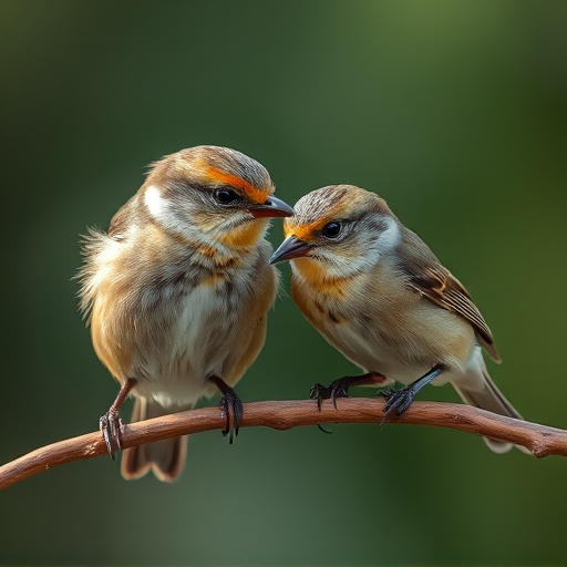 Close-up of small birds eating safely