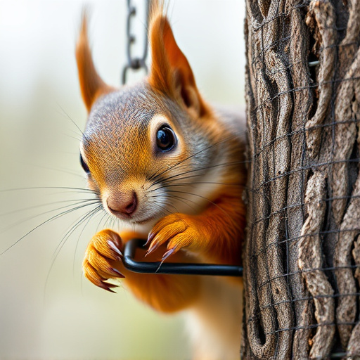 Close-up of squirrel being deterred feeder