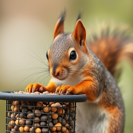 Close-up of squirrel being deterred feeder
