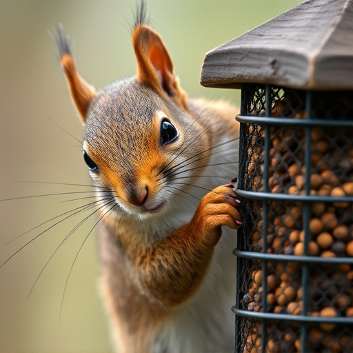 Close-up of squirrel being deterred feeder