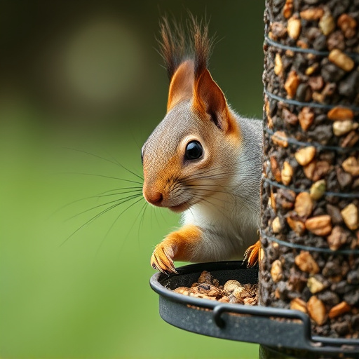 Close-up of squirrel being deterred feeder