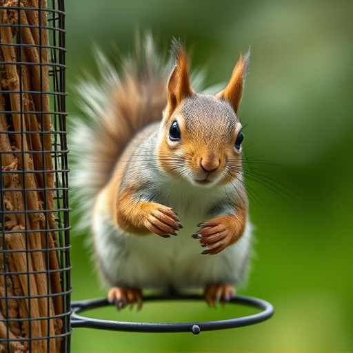 Close-up of squirrel being deterred feeder