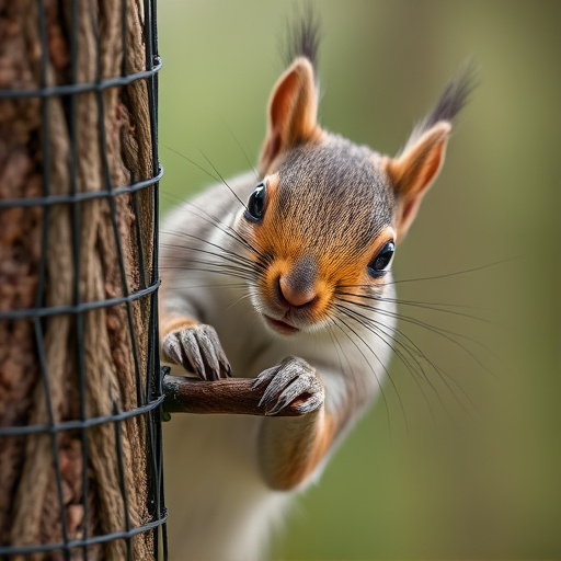 Close-up of squirrel being deterred feeder
