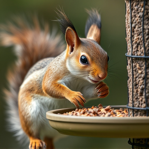 Close-up of squirrel being deterred feeder