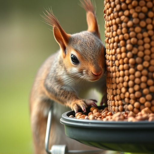 Close-up of squirrel being deterred feeder