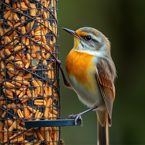 Close-up of suet feeder with robin
