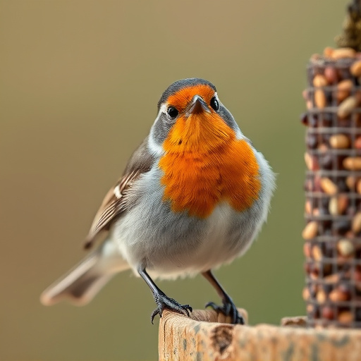 Close-up of suet feeder with robin
