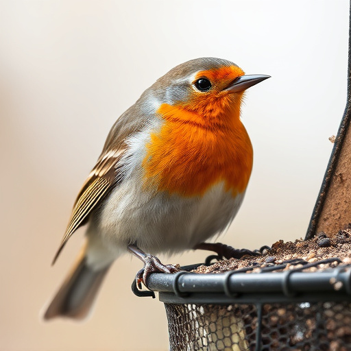 Close-up of suet feeder with robin