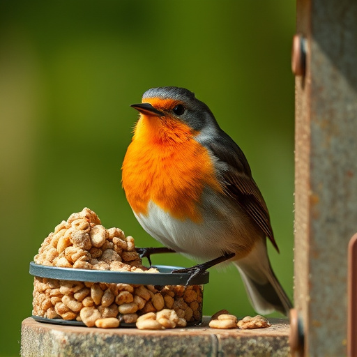 Close-up of suet feeder with robin