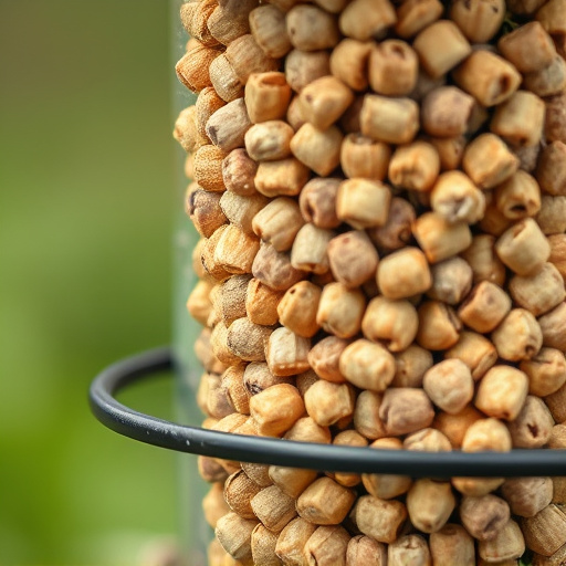 Close-up of suet pellets in feeder