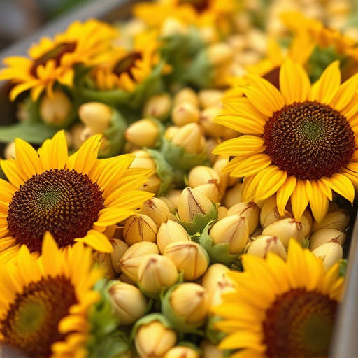 Close-up of sunflower hearts in tray