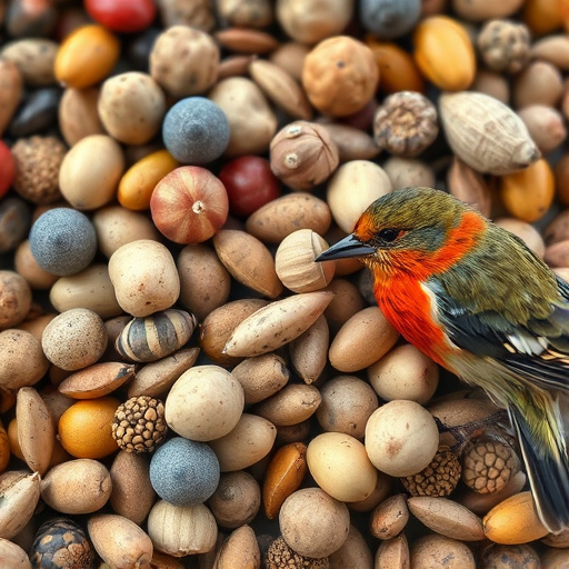 Close-up of varied seeds for birds