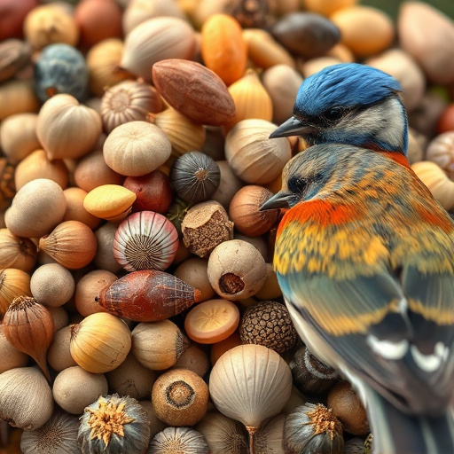 Close-up of varied seeds for birds