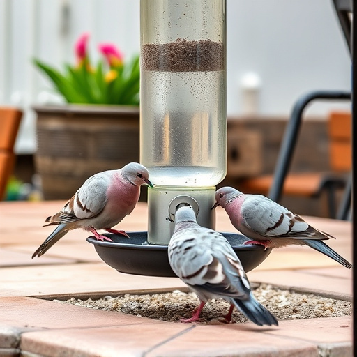 Collared doves eating from patio ground feeder
