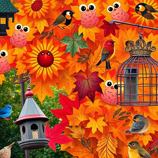 Colorful autumn leaves and feeders
