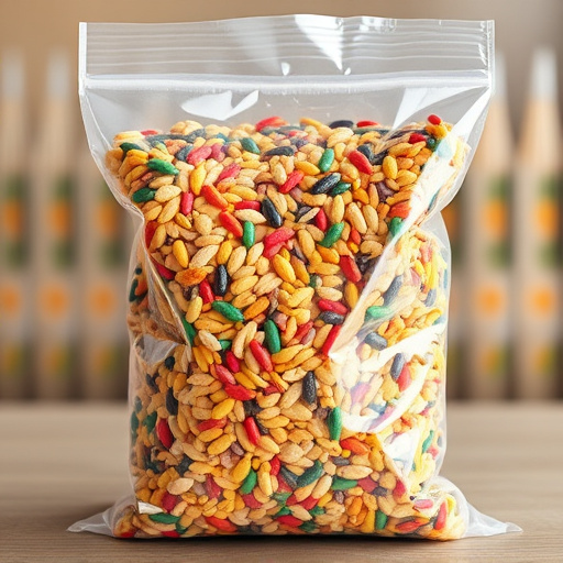 Colourful bird seed blend in clear bag