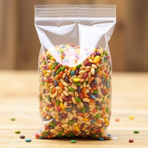 Colourful bird seed blend in clear bag