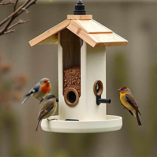 Compact bird feeding station with small birds