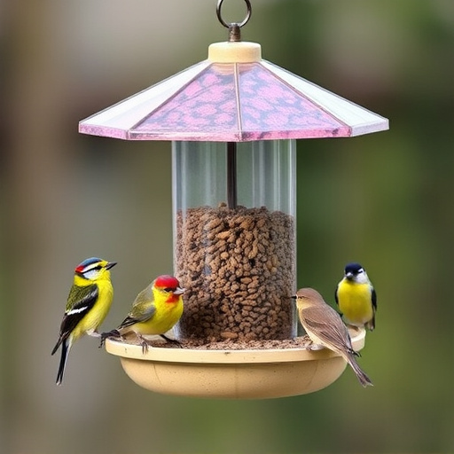 Compact bird feeding station with small birds