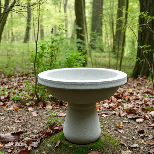 Concrete bird bath in natural woodland setting