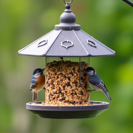 Covered bird feeder preventing seed spills