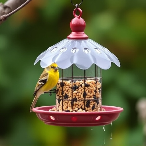 Covered bird feeder preventing seed spills