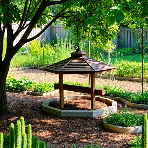 Covered ground feeder in shaded garden
