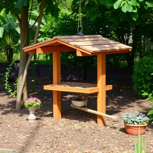 Covered ground feeder in shaded garden