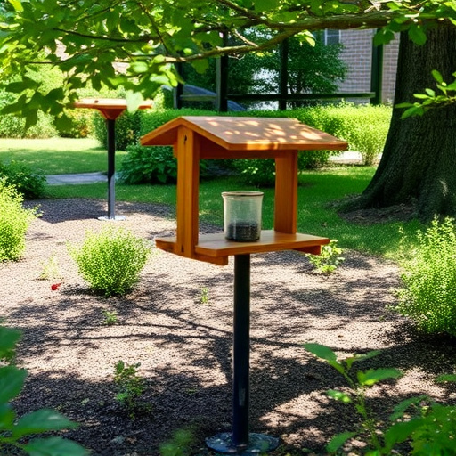 Covered ground feeder in shaded garden