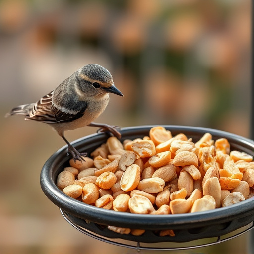 Crushed peanuts offered on feeding tray