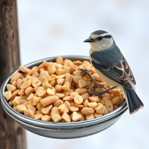 Crushed peanuts offered on feeding tray