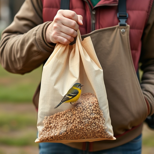 Customer holding bird seed delivery bag