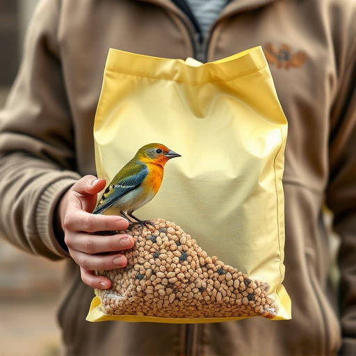 Customer holding bird seed delivery bag