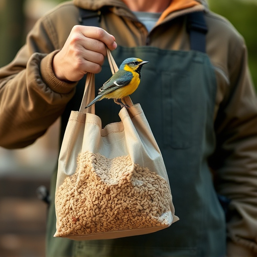 Customer holding bird seed delivery bag