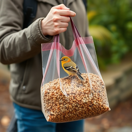 Customer holding bird seed delivery bag