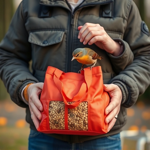 Customer holding bird seed delivery bag