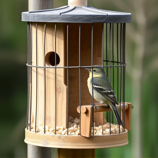 Cylindrical suet cage beside bird table