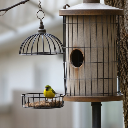 Cylindrical suet cage beside bird table