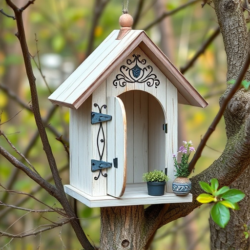 Decorative bird box in natural setting