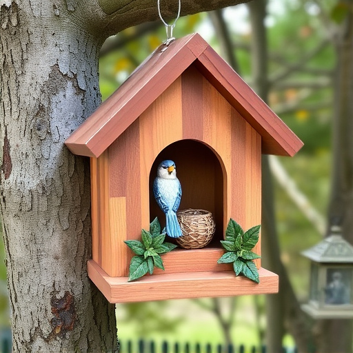 Decorative bird box in natural setting