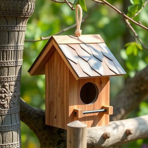 Decorative bird box in natural setting